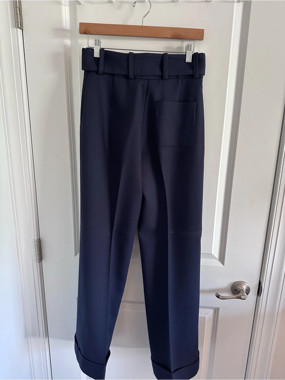 SEZANE Navy High-Waist Tailored Lukas Trousers with Removable Belt